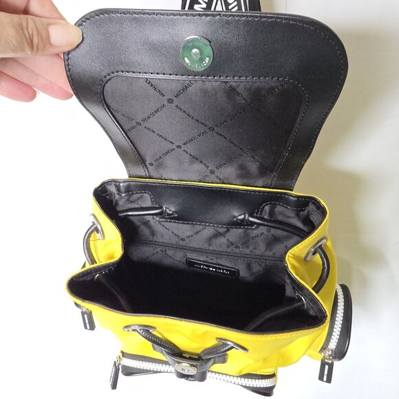 Michael Kors Abbey Lg Cargo Nylon Backpack Yellow Black Casual Preppy Colorful - Picture 4 of 14